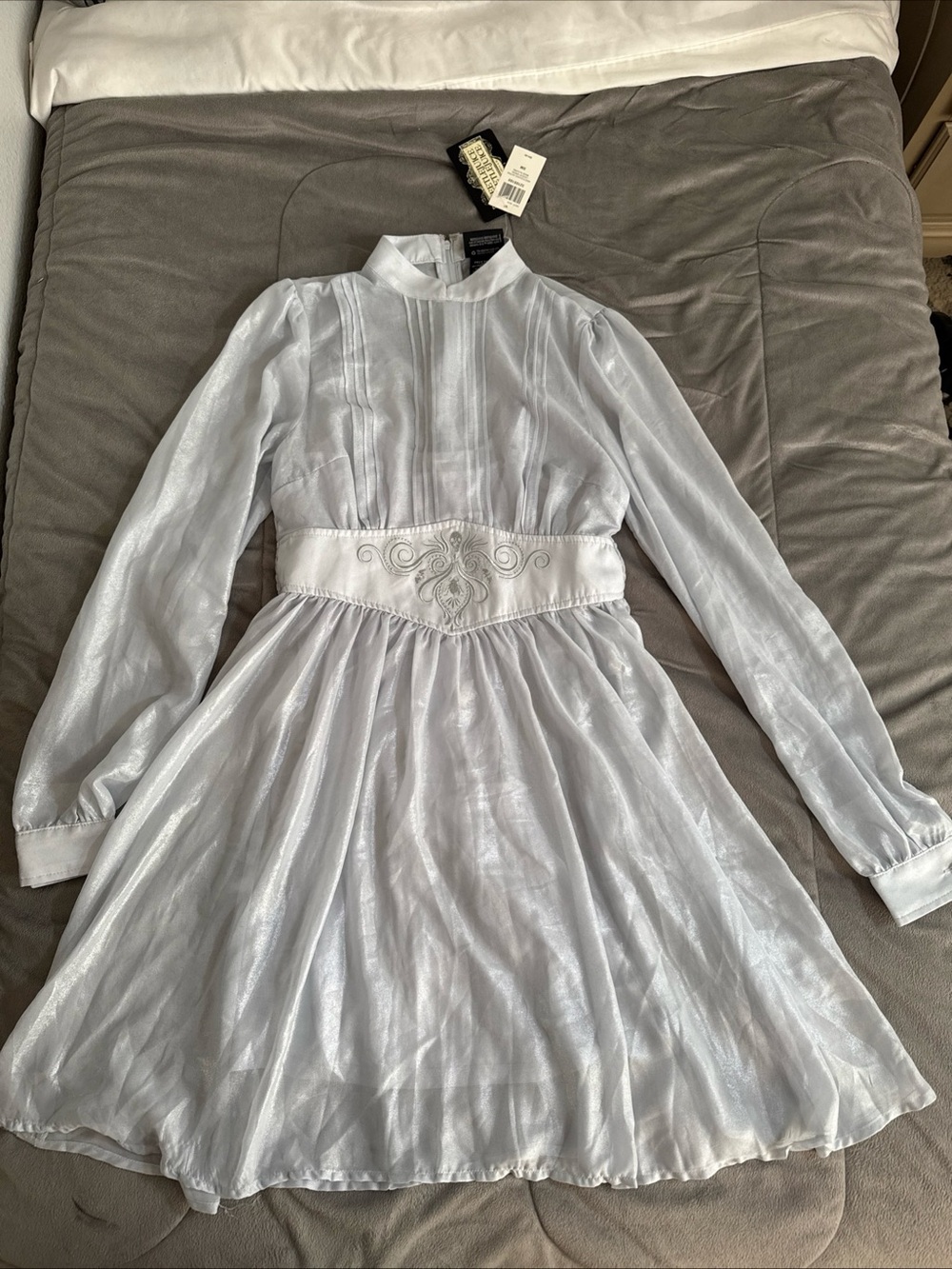 NWT Hot Topic Halloween beetle juice 2 light metallic blue  Midi Dress sz SM